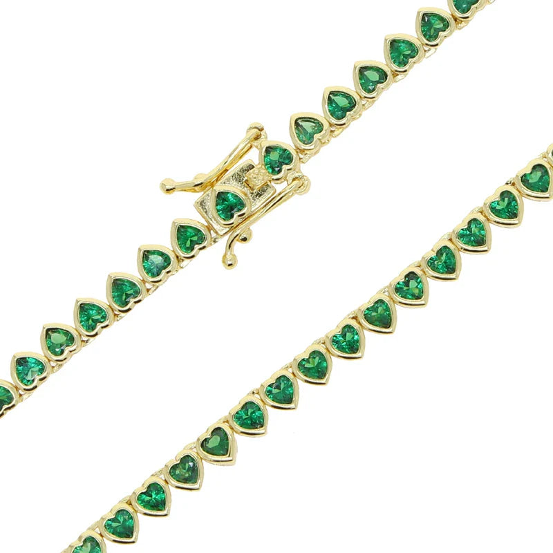 Green White CZ Bezel Heart Shaped Tennis Chain Choker Necklace For Women Geometric Classic Luxury Jewelry