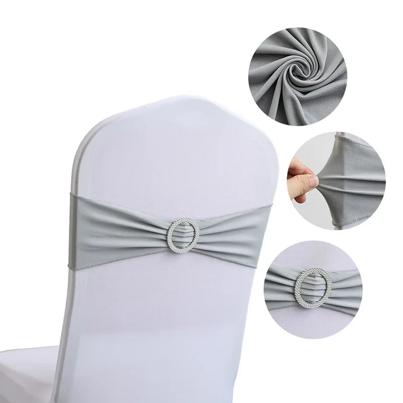 10pcs High-end Hotel Wedding Decoration Butterfly Knot Backrest Flower Spandex Chair Ribbon Chair Cover Elastic Strap