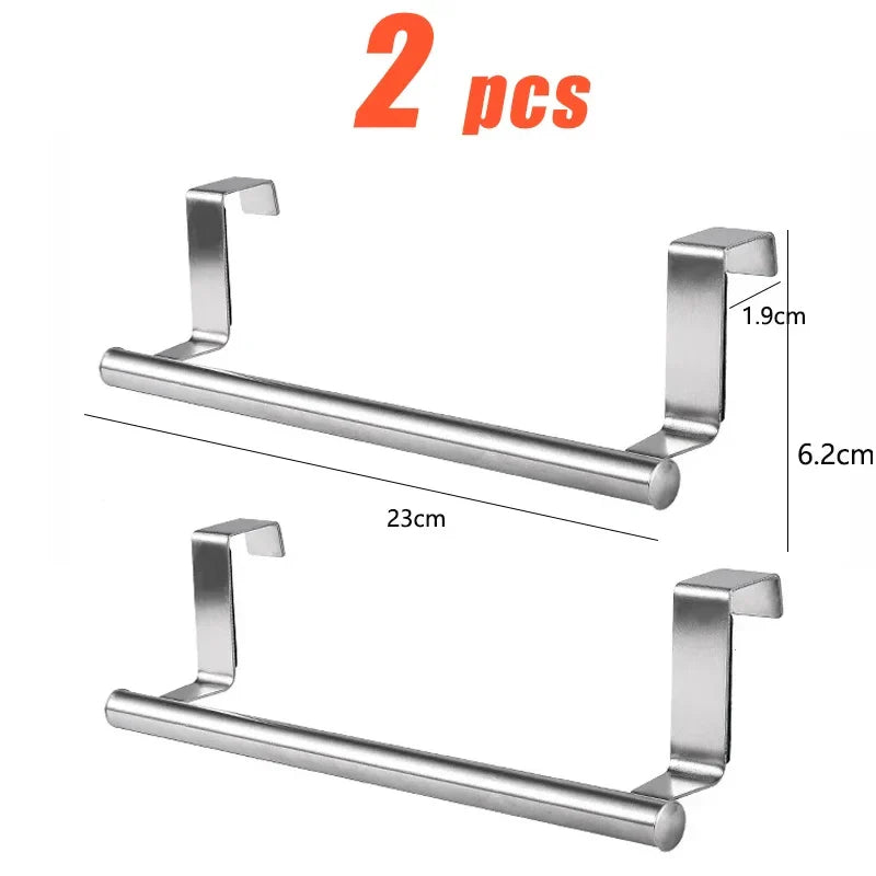 Kitchen Cabinet Door Towel Bar Stainless Steel Door Back Towel Hanging Holder Bathroom Punch-free Towels Hooks  Home Organizer