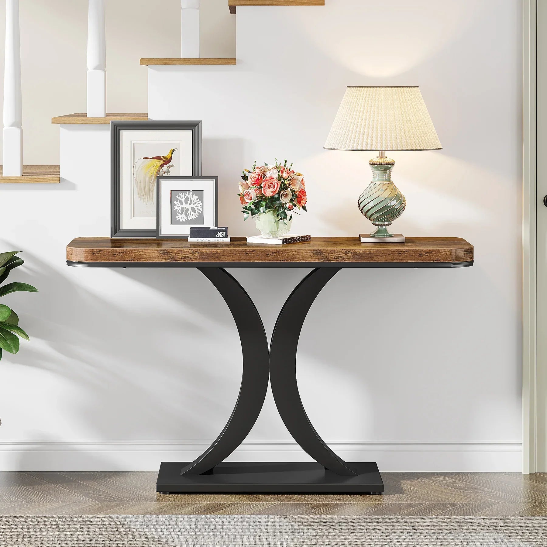 Tribesigns Industrial Console Table, 40 inch Narrow Entryway Foyer Table with Geometric Base, Rustic Hallway Accent Table