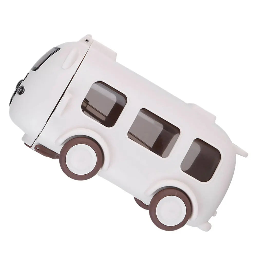 500ML Bus Shape Cartoon Water Cup with Movable Wheels & Strap Plastic Drinking Bottle Leakproof for Home Travel School