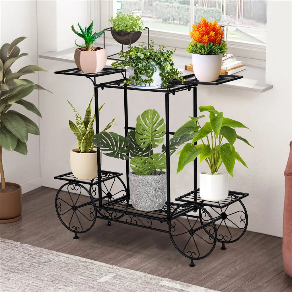 Large Metal Garden Cart Plant Stand Parisian Style Flower Display Rack Holder for Indoor Outdoor