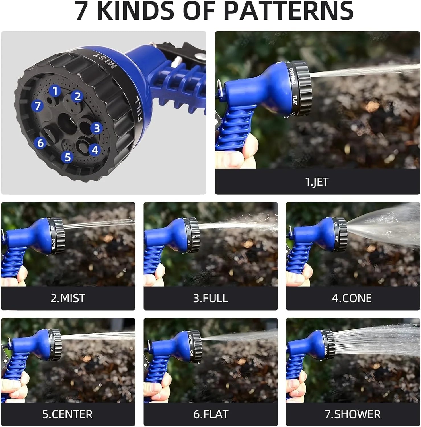 100ft Expandable Garden Hose, Flexible and Lightweight Water Hose with High Pressure Nozzle, Durable and Tangle-Free (Blue)