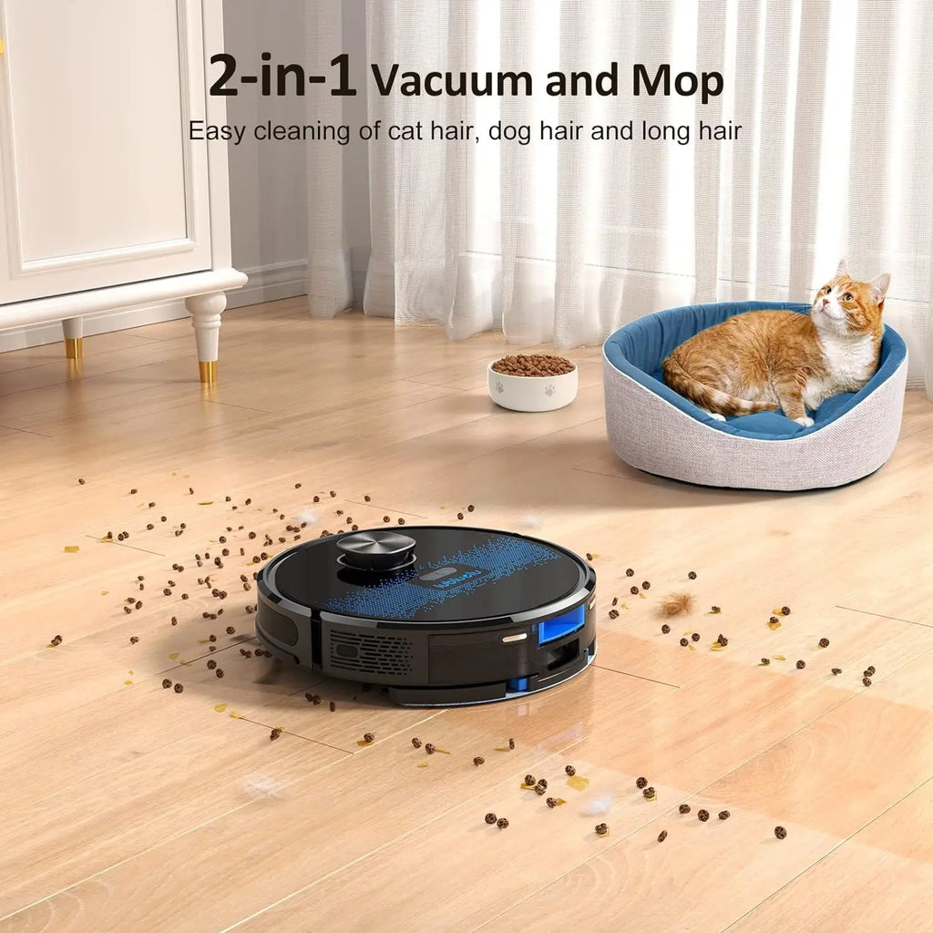 Lubluelu SL60D Robot Vacuum and Mop Combo - 4000Pa Suction, 150Mins Runtime, Quiet Operation, 10 No-Go Zones For Pet Hair Carpet