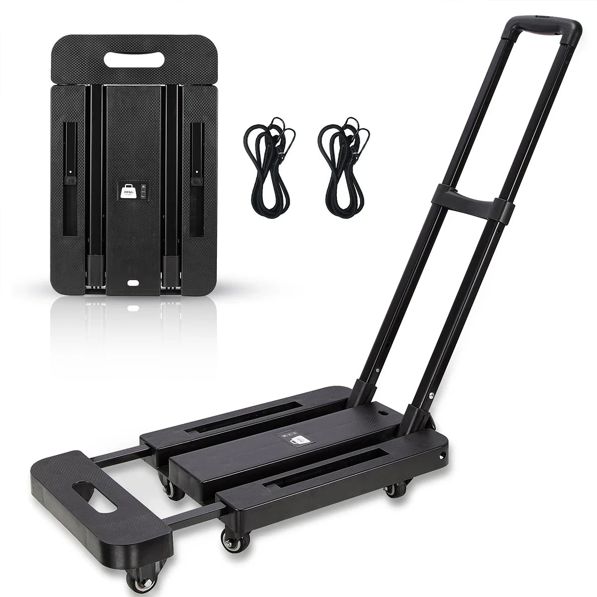 Folding Hand Truck 6 Wheel 200KG Capacity Heavy Duty Trolley Portable Telescopic Handle Cart Luggage Travel Moving Shopping Cart