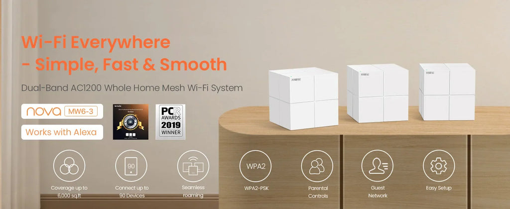 Tenda MW6 Mesh Wireless Gigabit Router 11AC Dual-Band 2.4G/5.0GHz Whole Home Wifi Coverage System Long Range Bridge Repeater