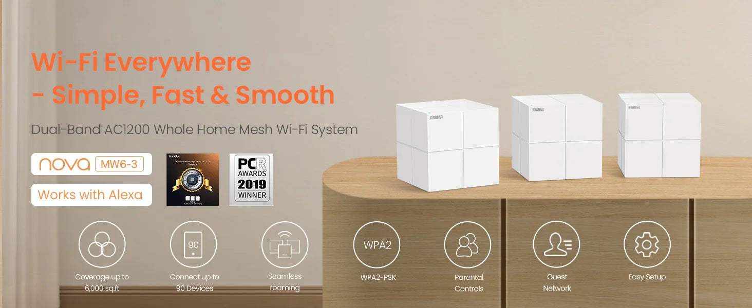 Tenda MW6 Mesh Wireless Gigabit Router 11AC Dual-Band 2.4G/5.0GHz Whole Home Wifi Coverage System Long Range Bridge Repeater