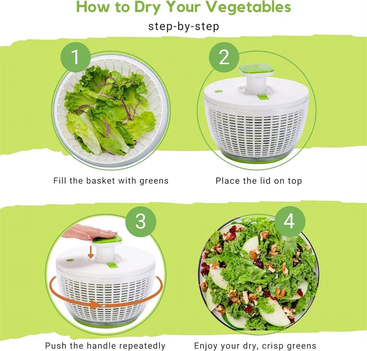 LMETJMA QuickPush Salad Spinner Large 6.3QT Vegetable Washer Dryer Strainer Drainer with Drain Salad Bowl and Colander JT400