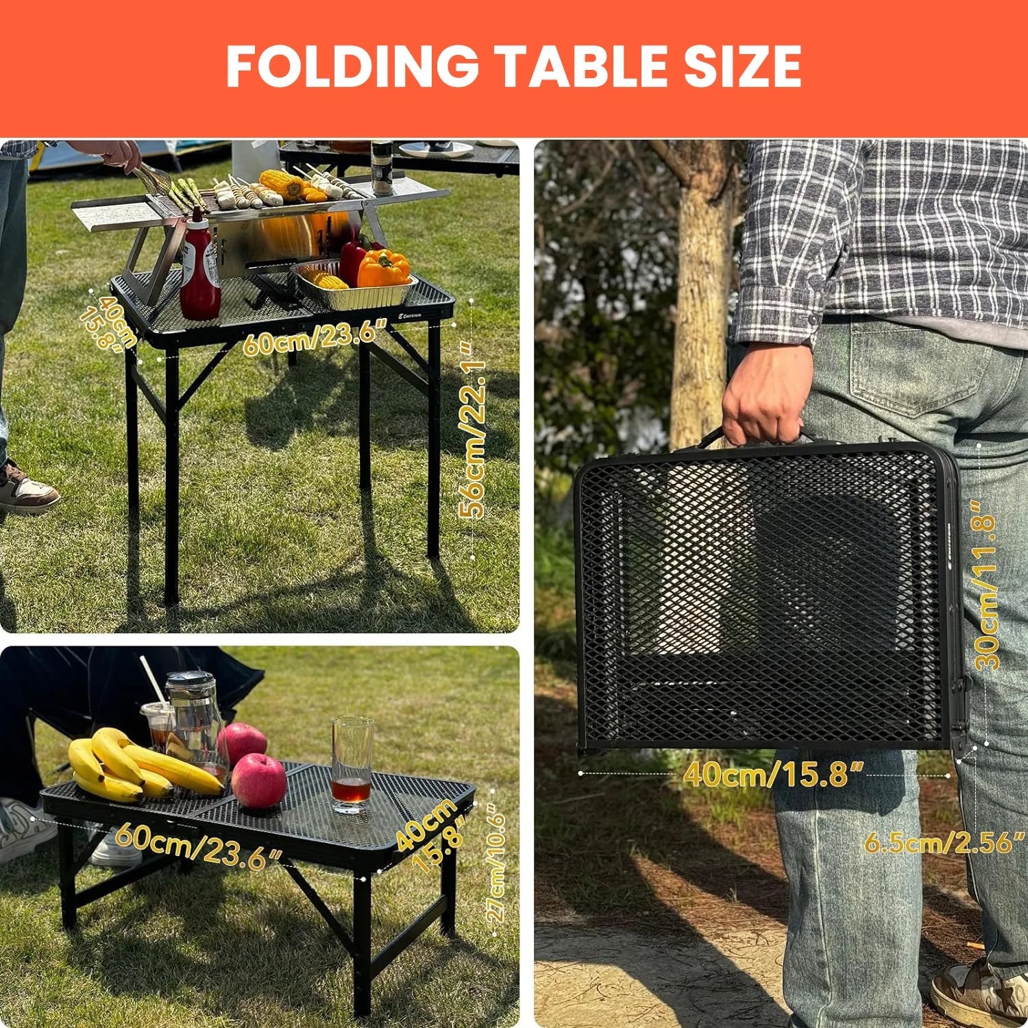 Grill Table For Outside,Lightweight Aluminum Folding Portable Metal Mesh Outdoor Grill Table For Camping Cooking BBQ RV Picnic