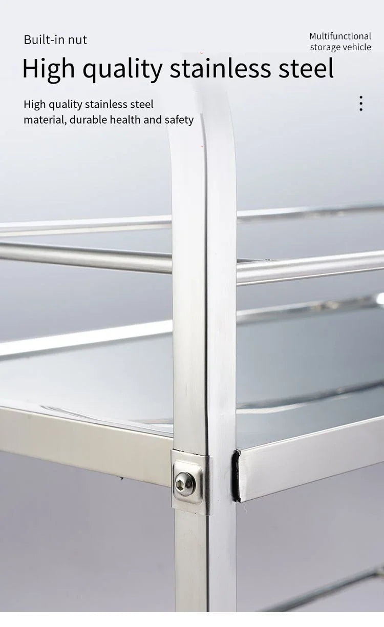 Stainless Steel Cart with Thickened Three Layers- Kitchen Utility Cart for Serving  Collecting Dishes Multi-functional Trolley