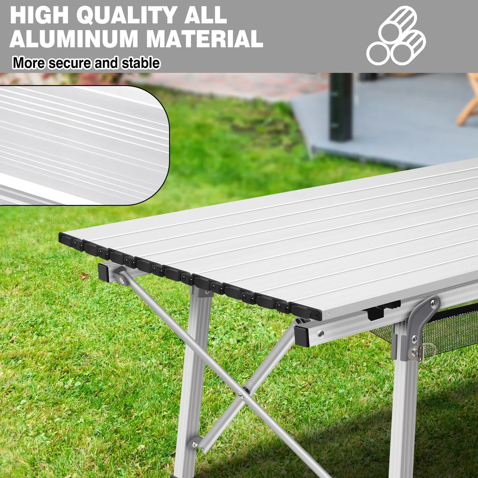 Foldable Aluminum Picnic Table 90x52x68cm, Height Adjustable 45-68 cm, Stable Structure, Anti-slip, Carry Bag