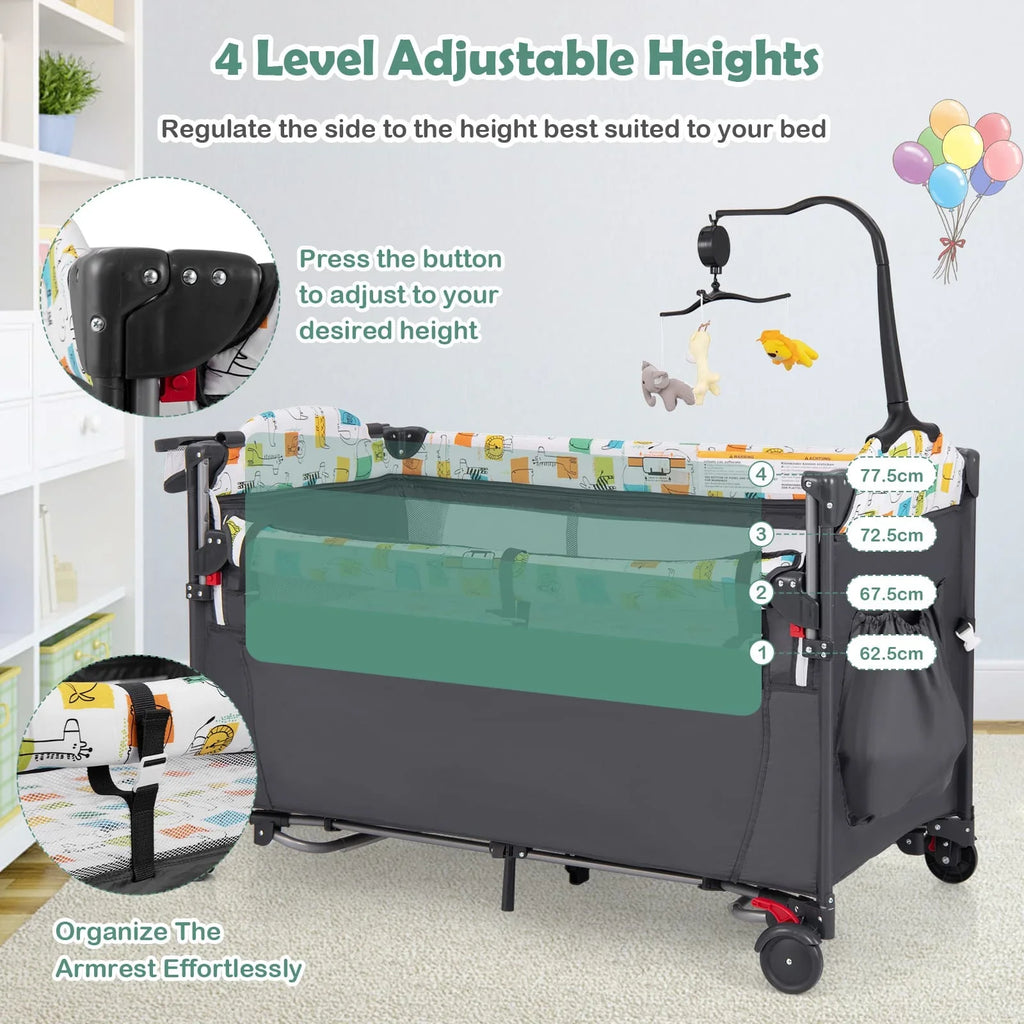 DORTALA 5-in-1 Baby Bassinet Bedside Sleeper Portable Pack and Play-Grey