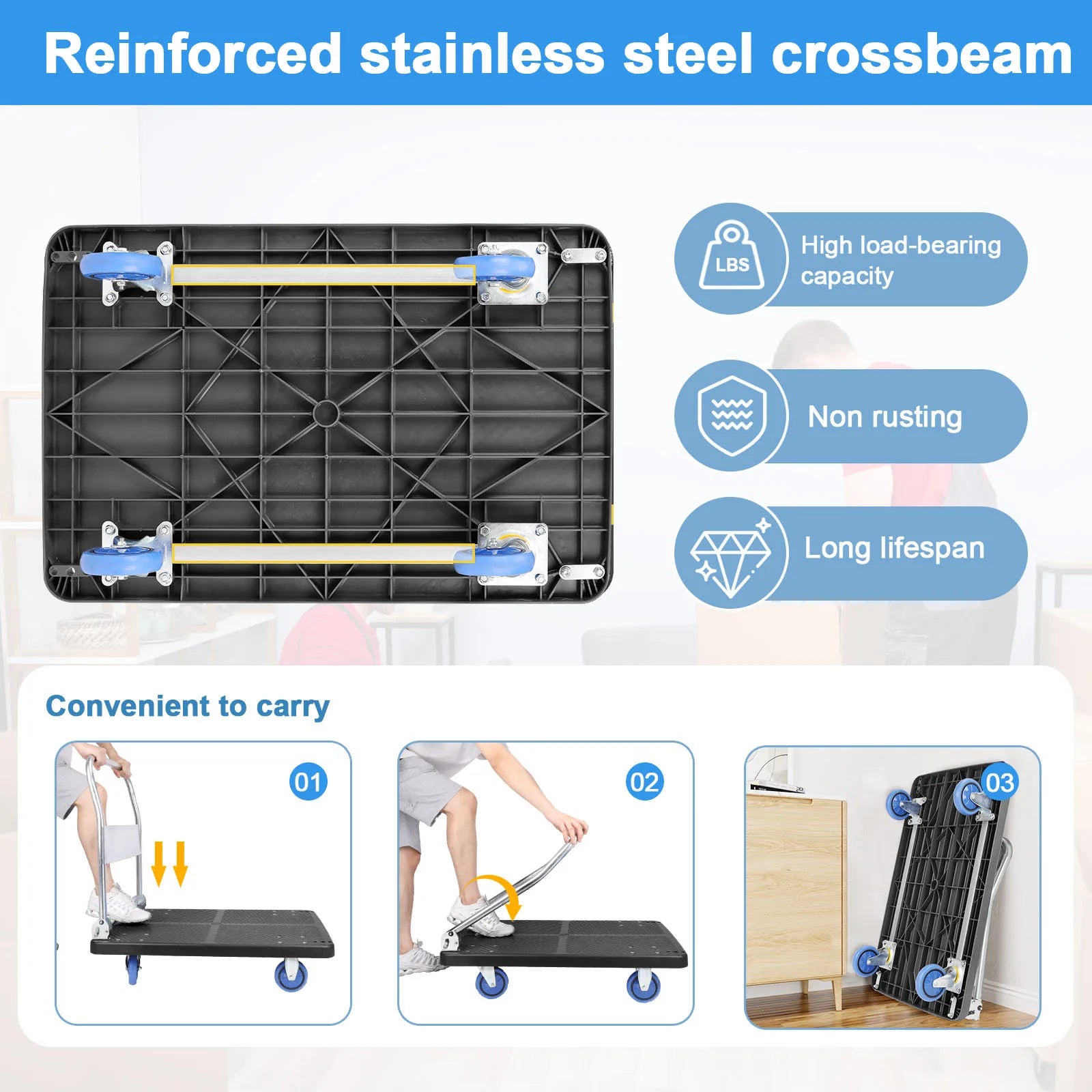 Heavy Duty Shopping Cart Hand Truck Dolly Cart with Wheels Portable Folding Cart Trolley Luggage Cart