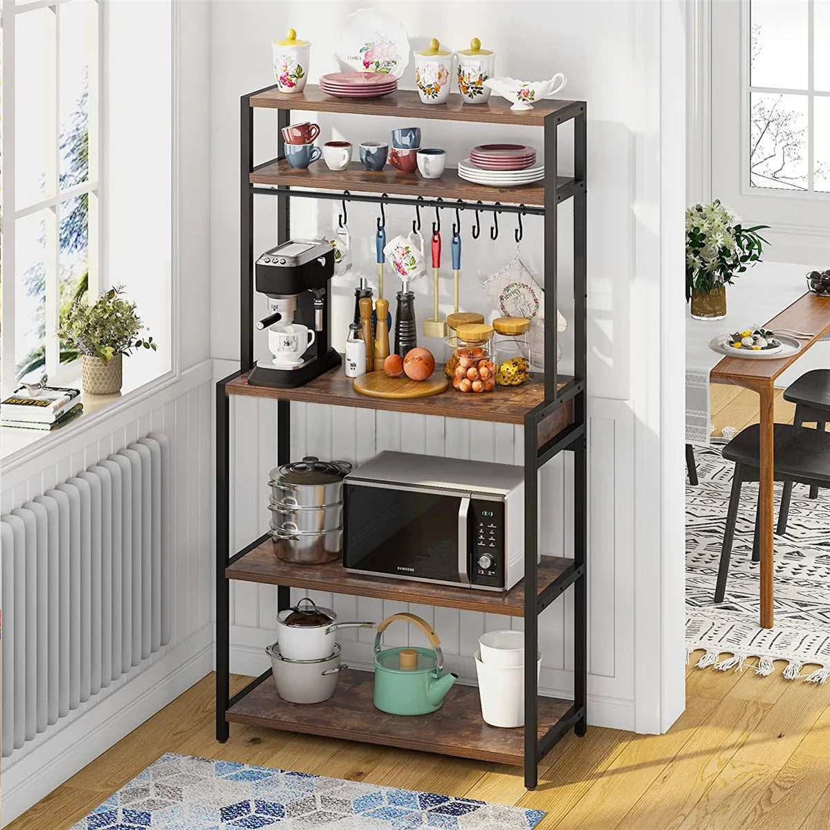 1PCS 5-Tier Kitchen Bakers Rack Utility Storage Cabinet Floor Standing Microwave Oven Stand Shelves Pantry Spice Rack