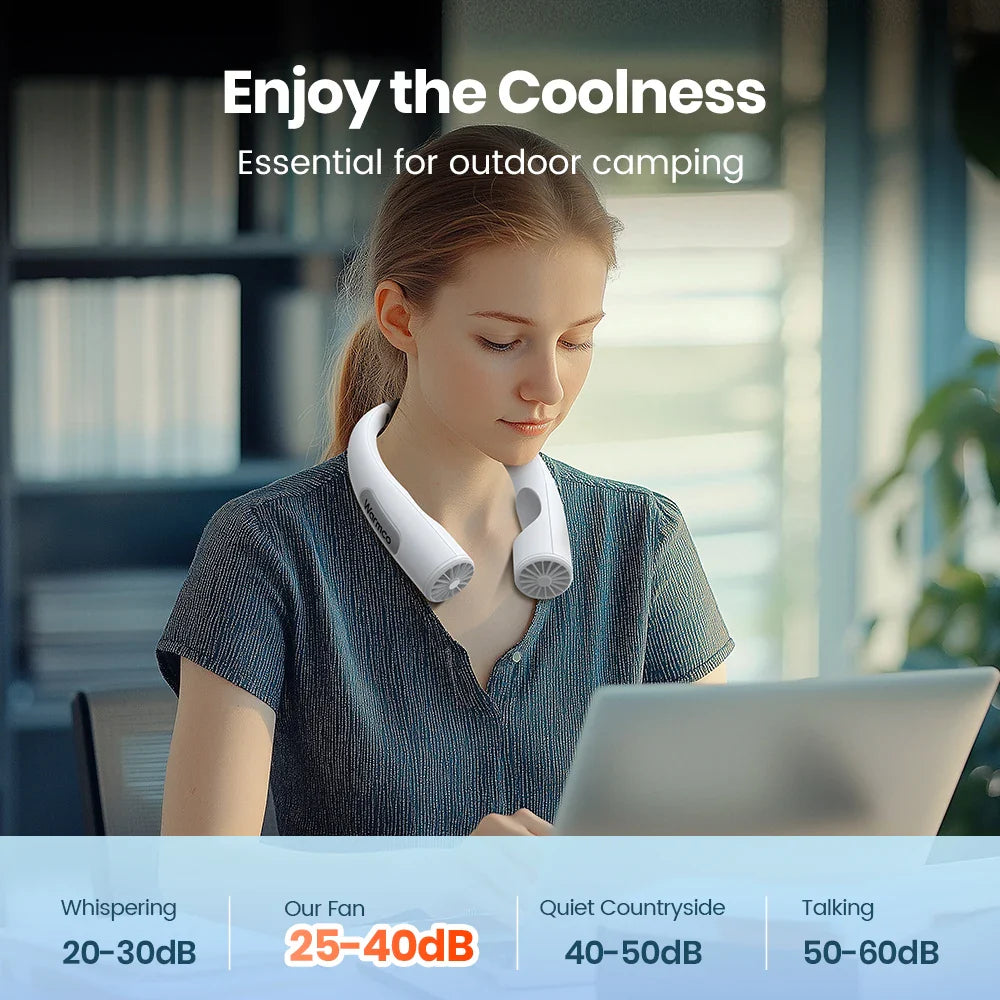 Warmco 10000mAh Portable Neck Fan 4-Speed Rechargeable Personal Fan 360° Cooling, 24H Runtime Wearable Fan for Office/Gym/Travel