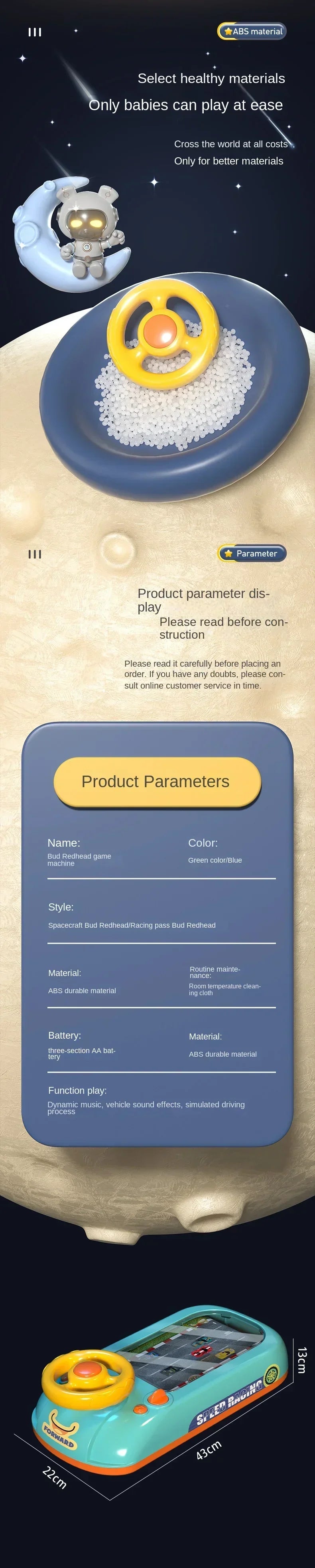 Kids Steering Wheel Driving Toy Dodge Vehicle Electronic Simulation Adventure Game with Music Sound Effects for Girl Boy