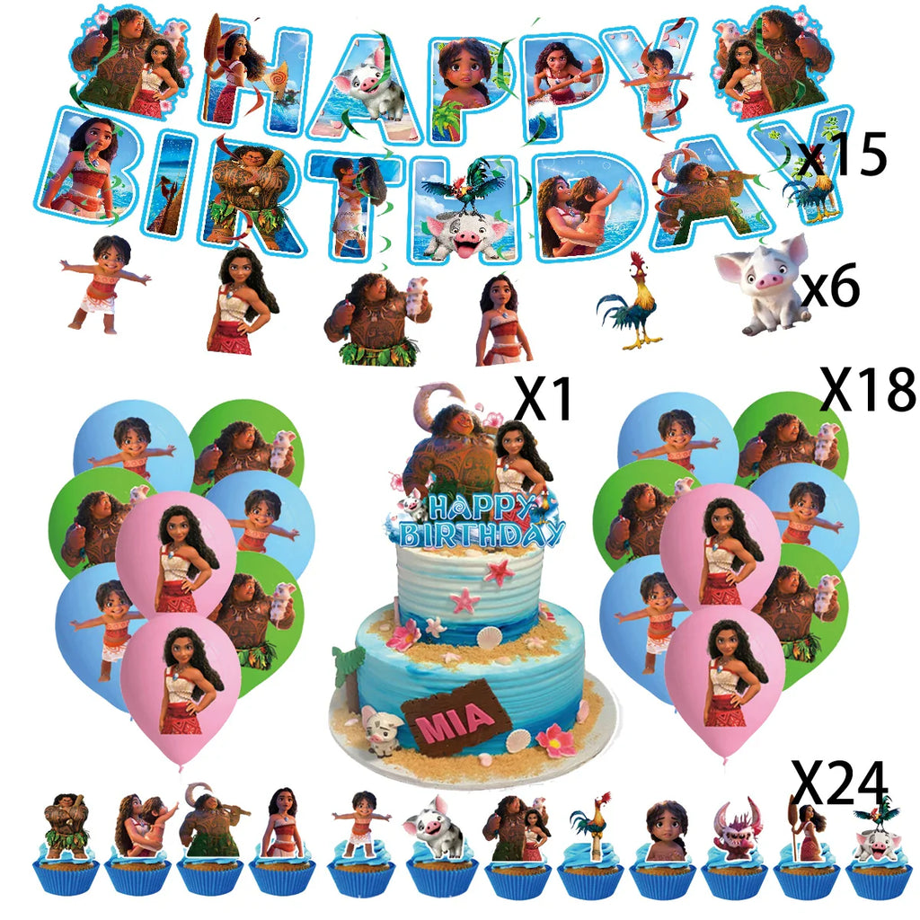 Moana 2 Party Decoration Disposable Tableware Set Paper Cups Plates Tablecloth Banner Balloon Cake Topper Gift Bag Baby Shower