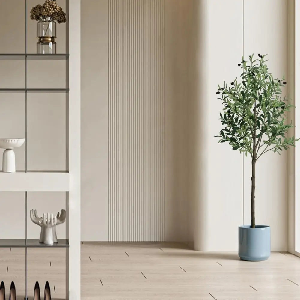 5FT Large Artificial Faux Olive Tree Fake Potted Olive Silk Tree Green Leafs Big Tree Branch For Home Office Party Outdoor Decor