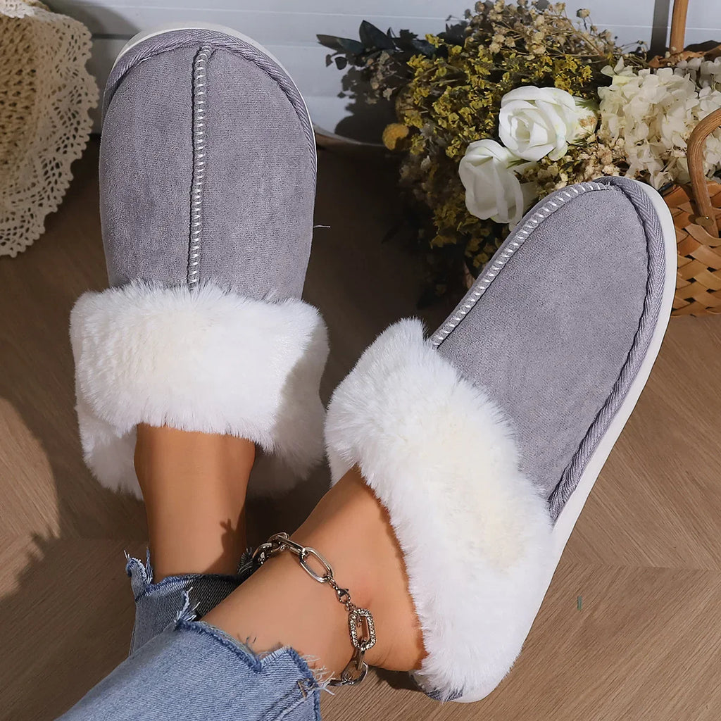 Furry Home Slippers Women 2024 Winter Designer Shoes Ladies Flats Casual Warm Plush House Fur Slides Couple Footwear Large Size