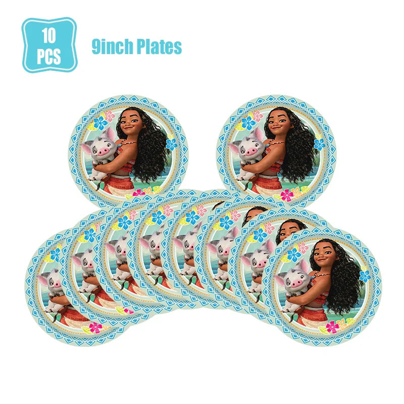 Moana 2 Birthday Party Decoration Supplie Vaiana Birthday Decoration Set Tableware Balloons Backdrop Plates Cups Baby Shower Toy