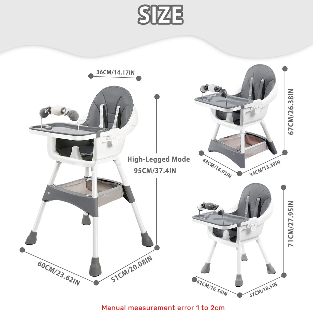 Baby High Chair, Portable Baby Dining Chairs Eat & Play Convertible High Chair with Double-Layer Dinner Plate and Toy Rack