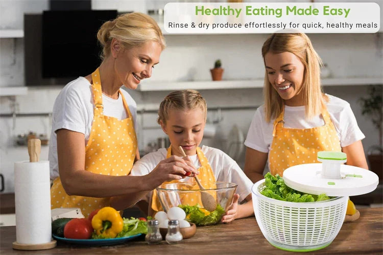 LMETJMA QuickPush Salad Spinner Large 6.3QT Vegetable Washer Dryer Strainer Drainer with Drain Salad Bowl and Colander JT400