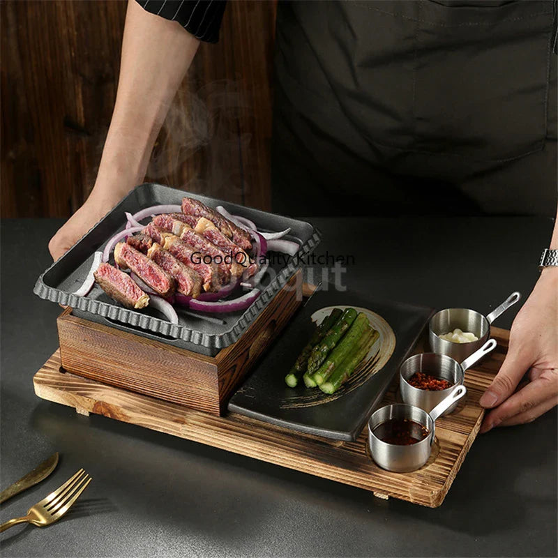 Dining room single and double tableware Cast iron barbecue plate Square alcohol oven baking tray Korean style barbecue stove set