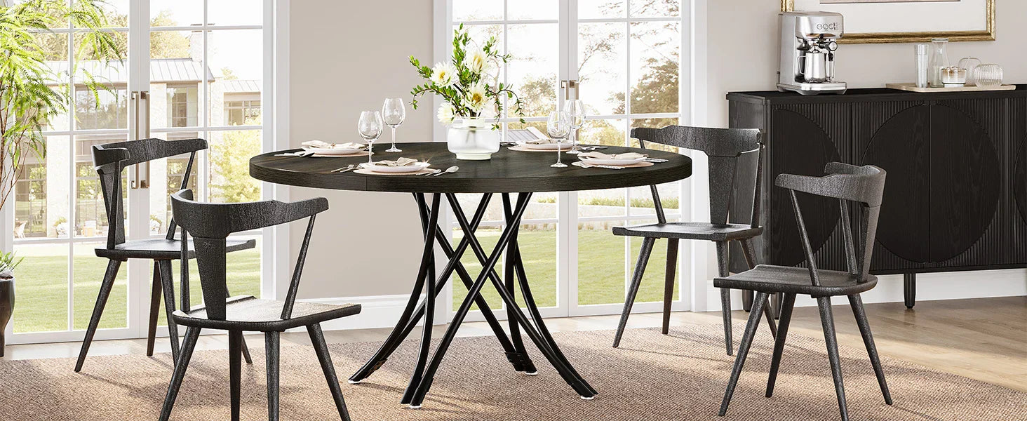 Tribesigns Round Dining Table for 4-6 People, 47-Inch Farmhouse Dinning Room Table Circle Kitchen Table, Industrial Dinner Table
