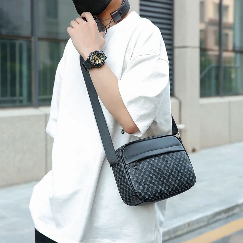 Casual Lightweight Business Shoulder Bags for Men PU Leather Messenger Bag Comfortable Wide Strap Crossbody Bags Designer Male