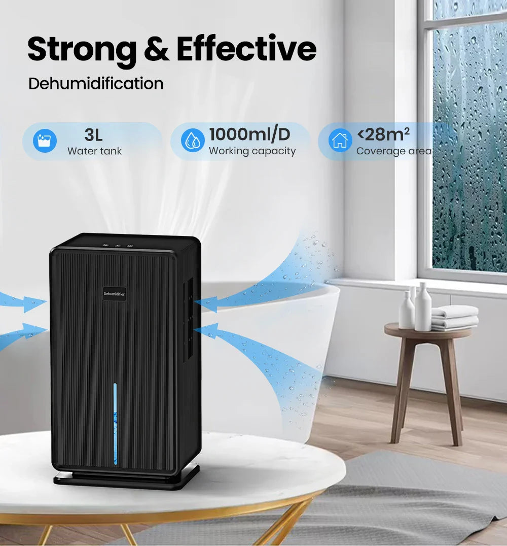 Home Dehumidifier, 750 sq. ft. bathroom dehumidifier, 100 oz dehumidifier, 7 colors night light, auto shut off, sleep mode