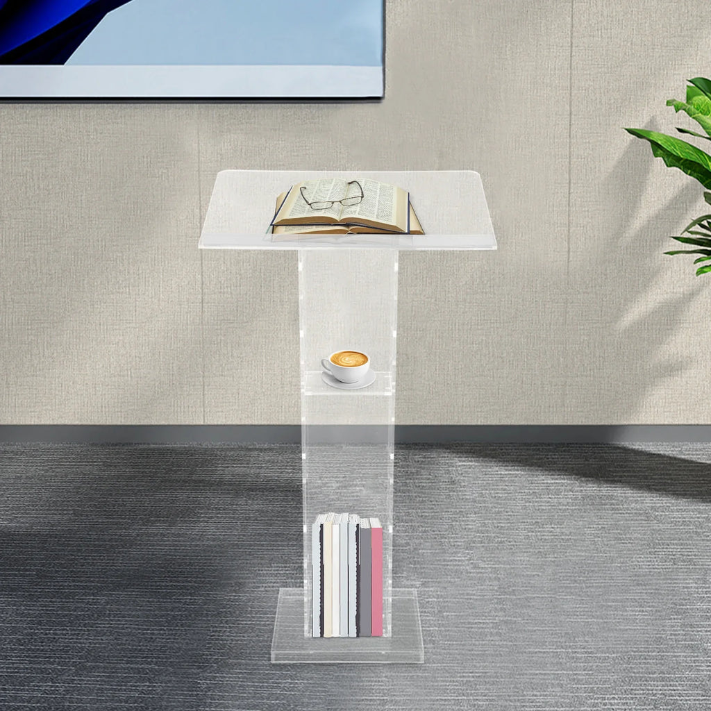 Acrylic Podium Floor Standing Clear Lecterns W/ Storage Shelf School Stand Desk Church Pulpit Office Lecture Table 43in H
