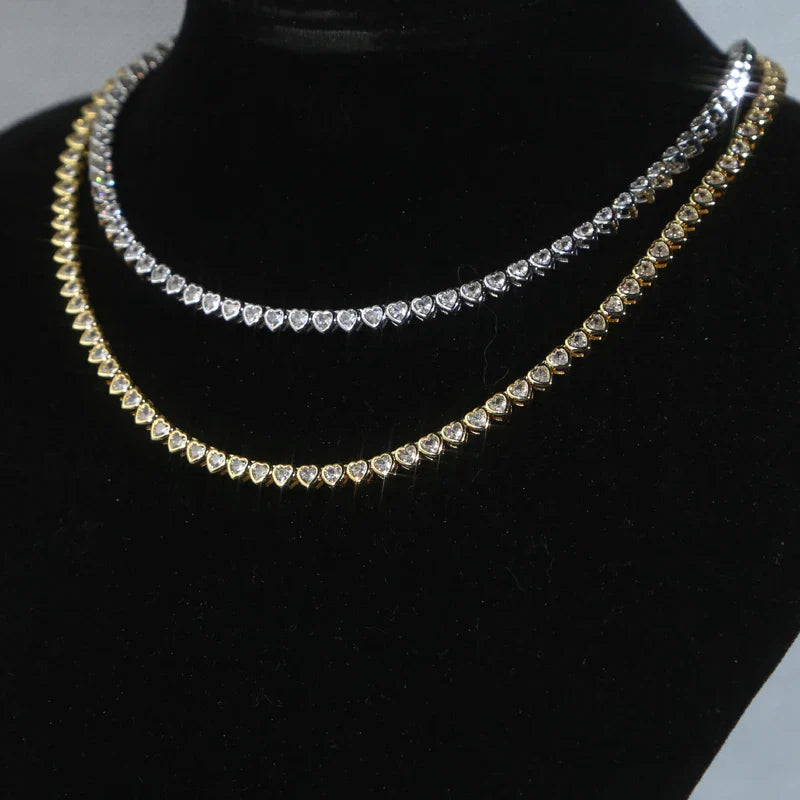 Green White CZ Bezel Heart Shaped Tennis Chain Choker Necklace For Women Geometric Classic Luxury Jewelry