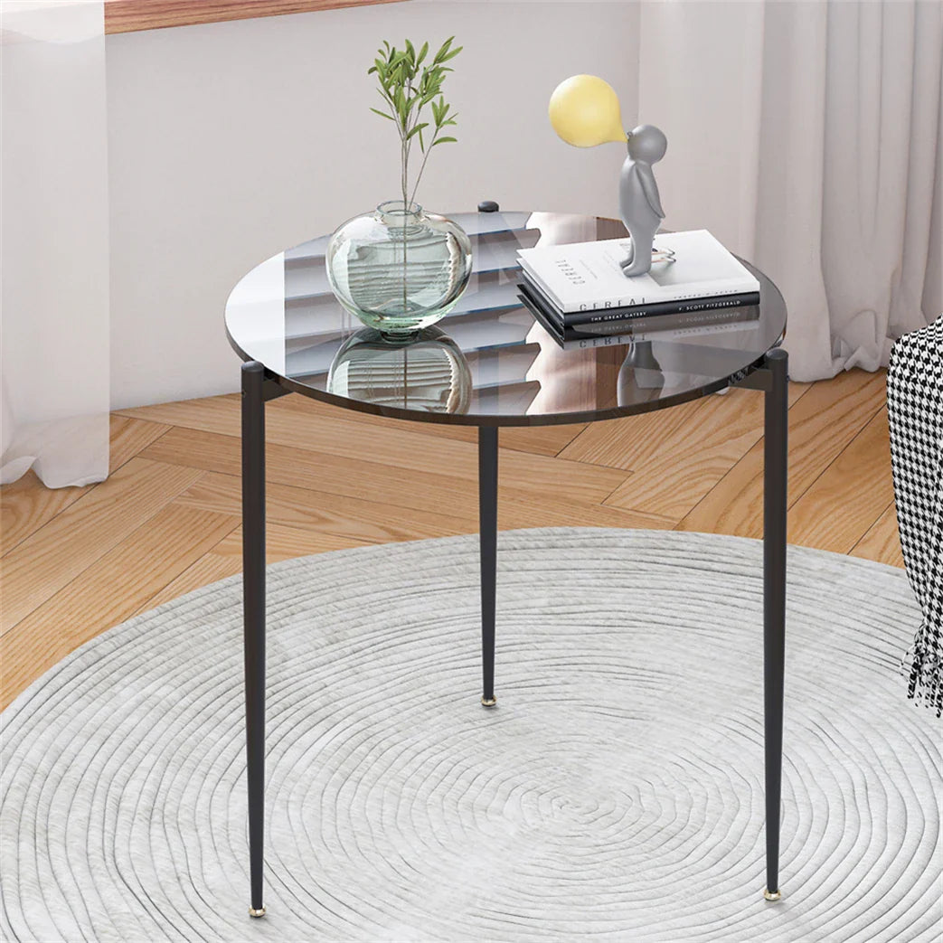 Modern Glass Coffee Table Side End Table Black Metal Legs Living Room Furniture Accent Table