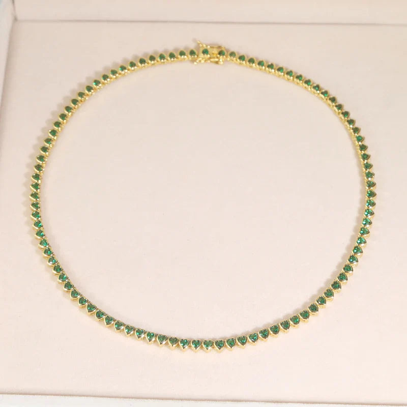 Green White CZ Bezel Heart Shaped Tennis Chain Choker Necklace For Women Geometric Classic Luxury Jewelry