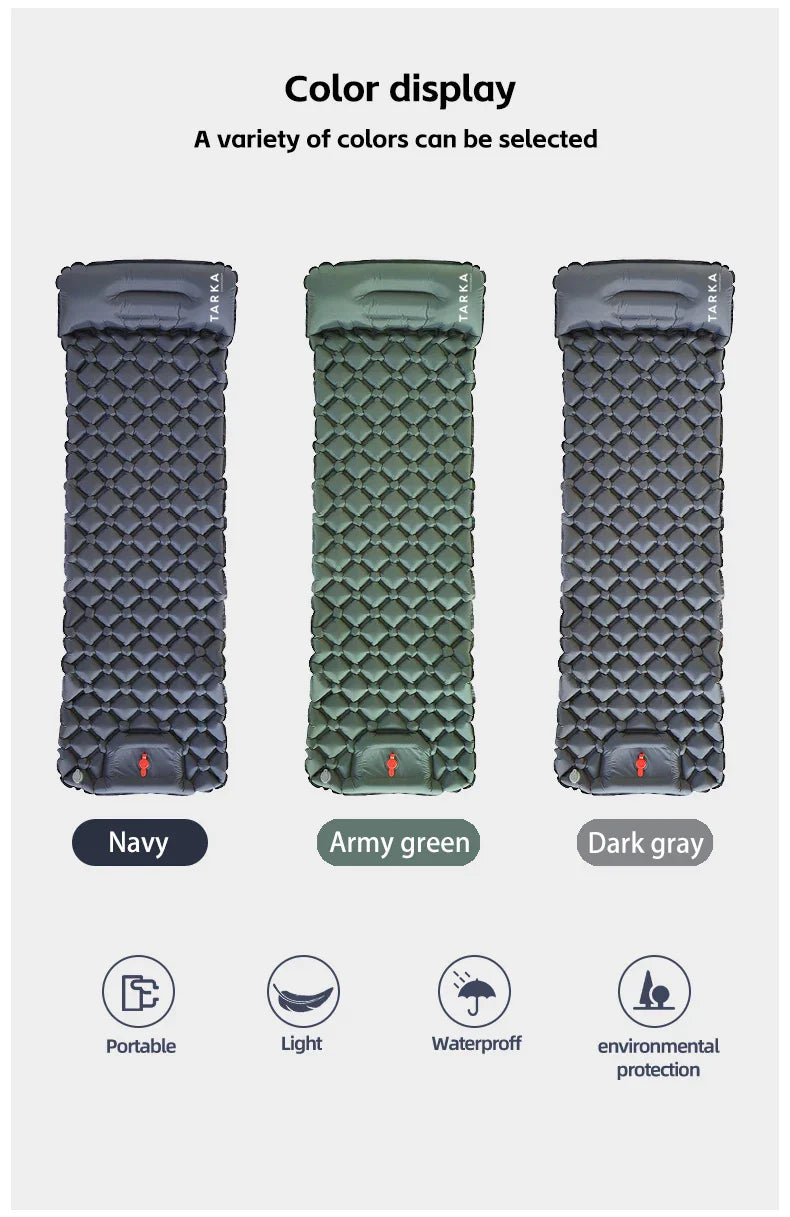 TARKA Inflatable Camping Mats Air Cushion With Pillow Outdoor Tourist Sleeping Pad Self-Inflating   Mattress For Hiking Climbing