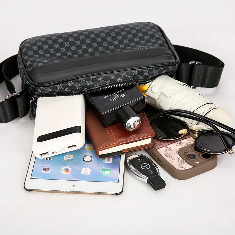 Casual Lightweight Business Shoulder Bags for Men PU Leather Messenger Bag Comfortable Wide Strap Crossbody Bags Designer Male