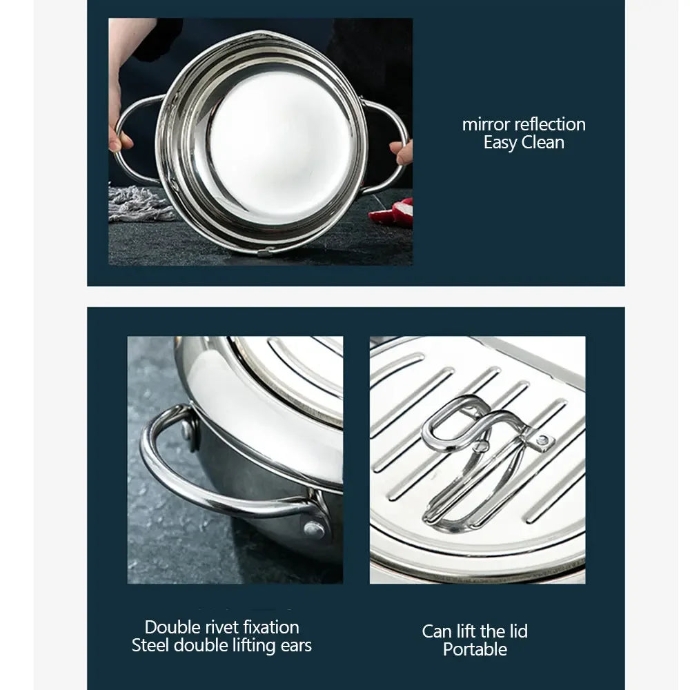 Japanese Deep Fryer With Thermometer and Lid 304 Stainless Steel Kitchen Tempura Fryer Pan Fryer Without Oil Frying Pan Fryer