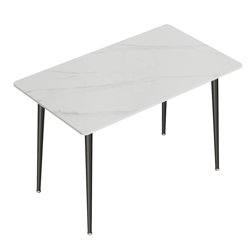 Kitchen Table Rectangle Dining Table Modern Dining Room Table with White Sintered Stone Top and Metal Legs