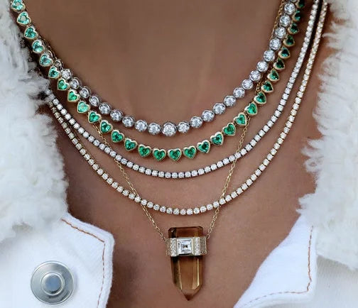 Green White CZ Bezel Heart Shaped Tennis Chain Choker Necklace For Women Geometric Classic Luxury Jewelry