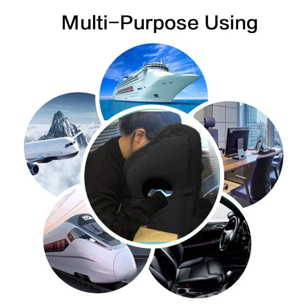 Inflatable Travel Pillow Portable Headrest Sleeping Bag Cushion Chin Neck Support for Outdoor Airplane Train Office and Home Use