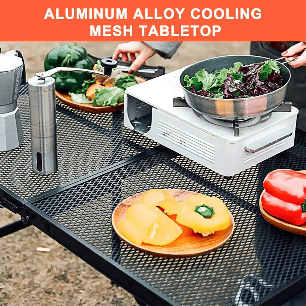 Grill Table For Outside,Lightweight Aluminum Folding Portable Metal Mesh Outdoor Grill Table For Camping Cooking BBQ RV Picnic