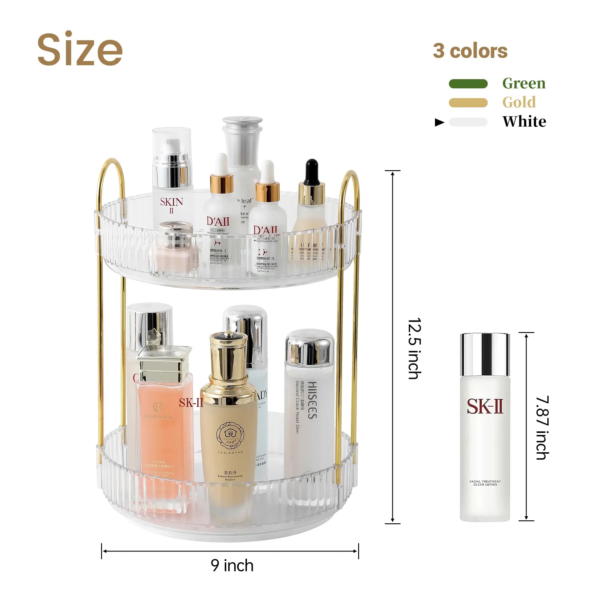 Rotating Makeup Organizer for Vanity Make Up Storage Box for Bathroom Counter Clear Cosmetic Toiletry Dresser Spinning Holder