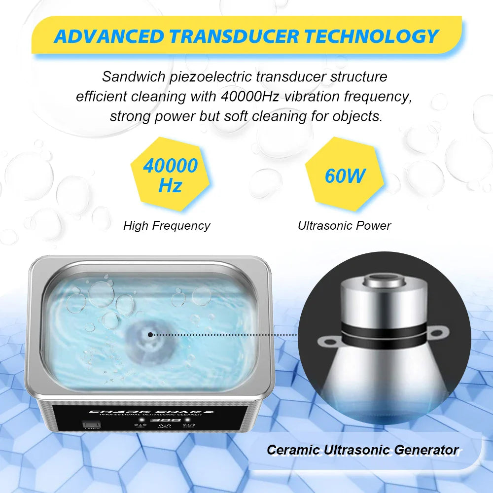 900ml 220V EU Plug Household Digital Ultrasonic Cleaner 30W/60W Stainless Steel Bath Degas Ultrasound Washing for Watche Jewelry