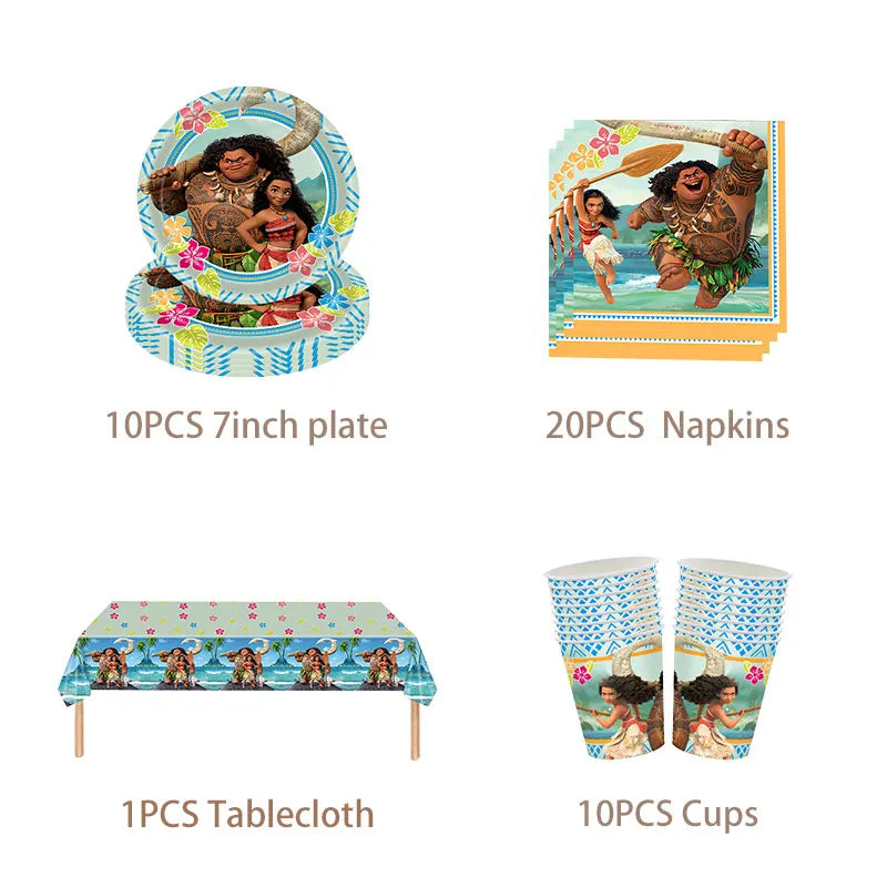 Moana 2 Birthday Party Decoration Supplie Vaiana Birthday Decoration Set Tableware Balloons Backdrop Plates Cups Baby Shower Toy