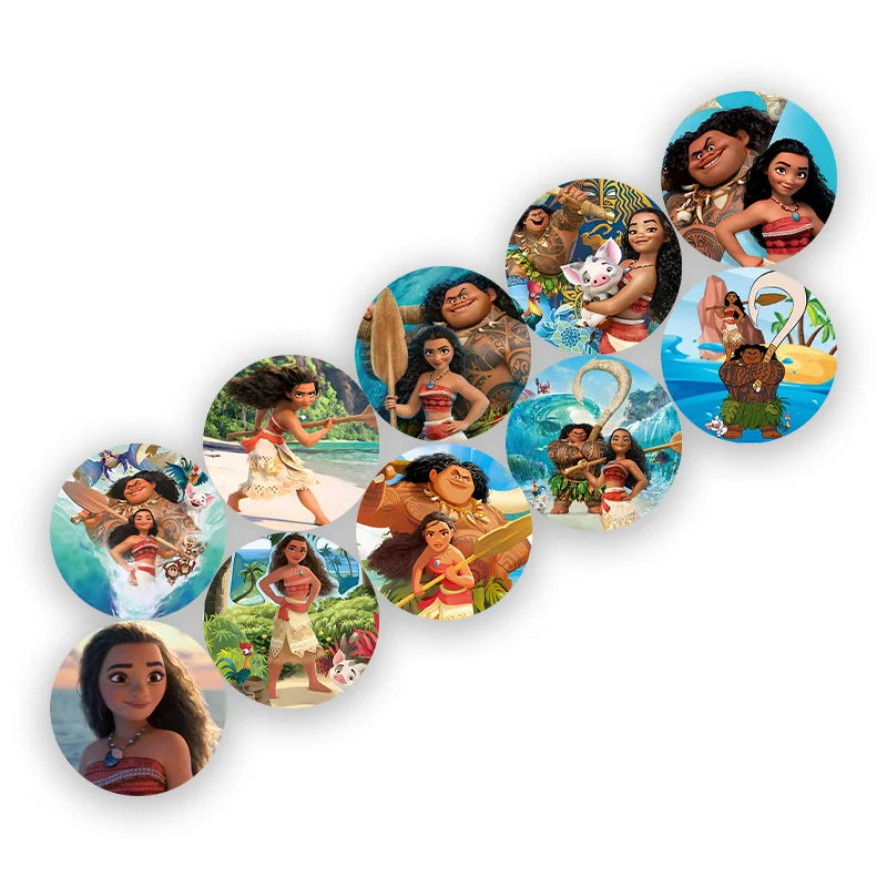 Disney Moana Round Stickers Water Bottles Stickers Label for Luggage Laptop Trendy Sticker Kids Birthday Party Supply Gift Decor