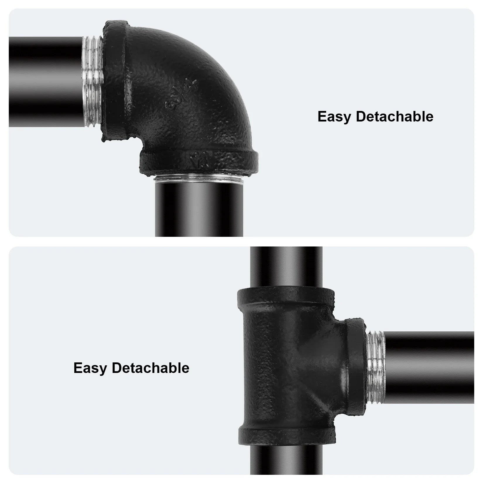 Industrial Pipe Clothing Rack, Heavy Duty, Wall Mounted, Garment Bar, Open Wardrobe Storage, Adjustable, 90 cm, 135 cm, 108cm