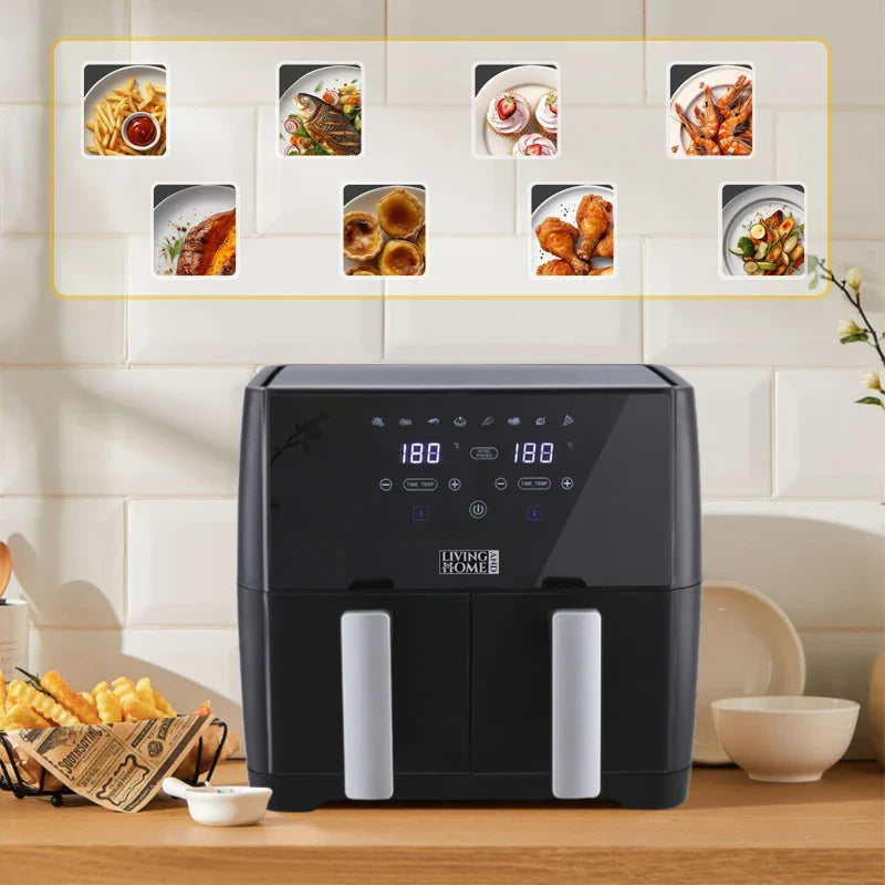 KOMORE 8L 1700W Touch Screen Dual Basket Air Fryer 80°C-200°C Adjustable Temperature & 30min Timer Setting &Automatic Shutoff
