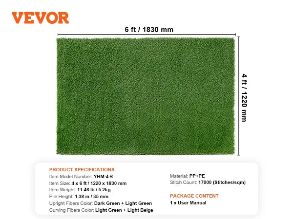 VEVOR Artifical Grass Rug Green Turf 1.38/1.57" Fake Door Mat Outdoor Patio Lawn Decoration Easy to Clean with Drainage Holes