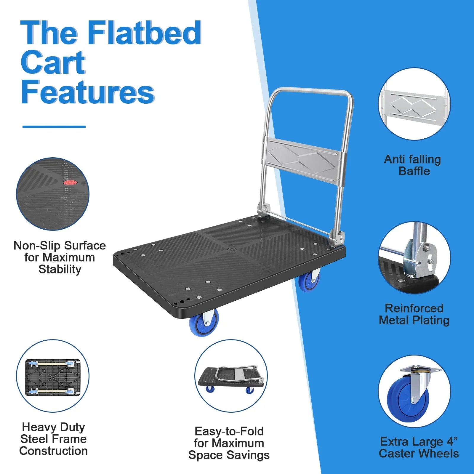 Heavy Duty Shopping Cart Hand Truck Dolly Cart with Wheels Portable Folding Cart Trolley Luggage Cart