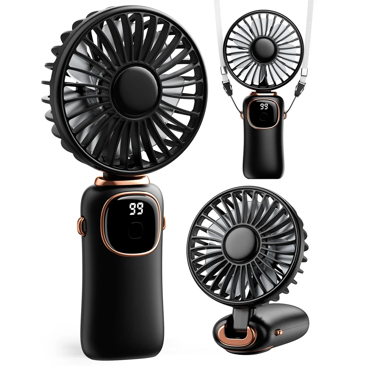 coldsky Portable Handheld Fan 4000mAh Battery Operated Fan 5 Speed with LED Display Handheld/Neck/Desk 3 in 1 Personal Small Fan